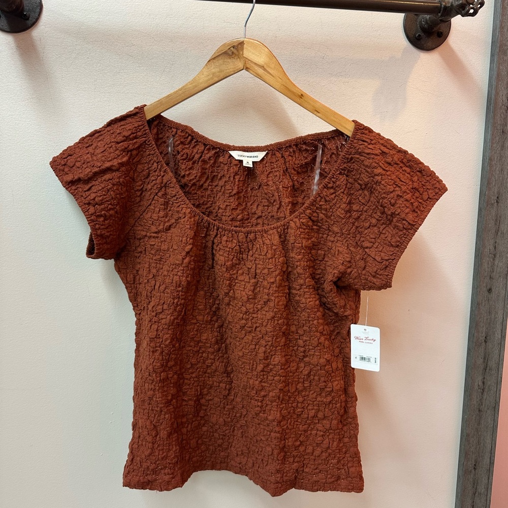 NWT Lucky Brand Burnt Orange Textured Blouse